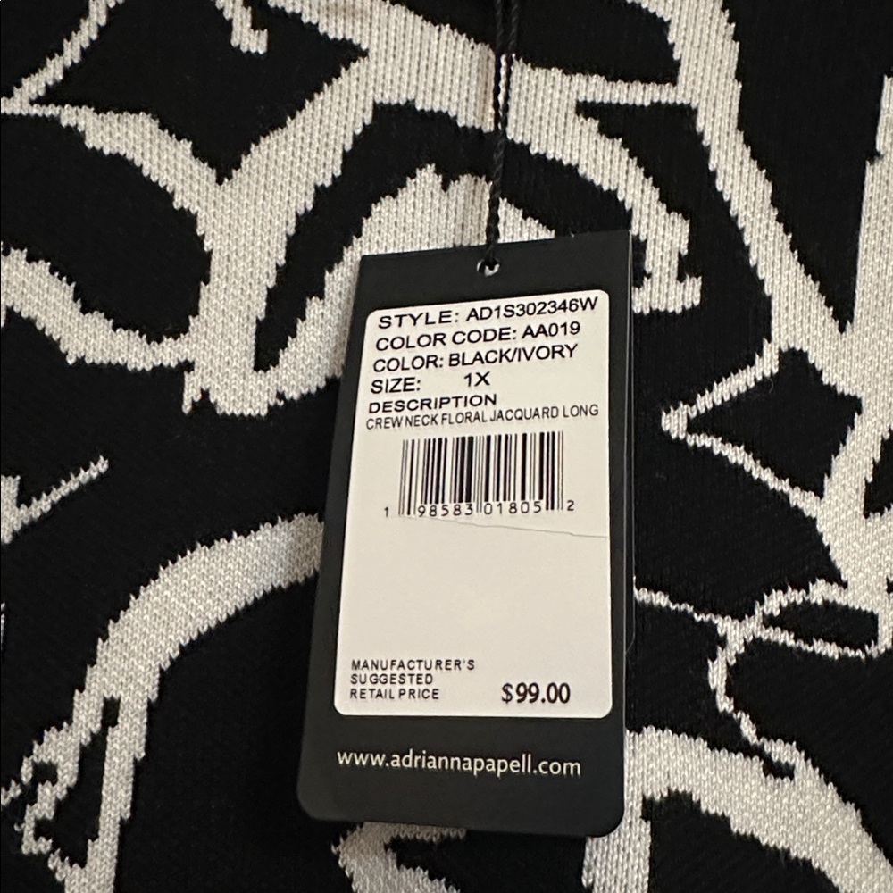 Adrianna Papell Heart Print Sweater Size 1X black white new with tags - Picture 5 of 9